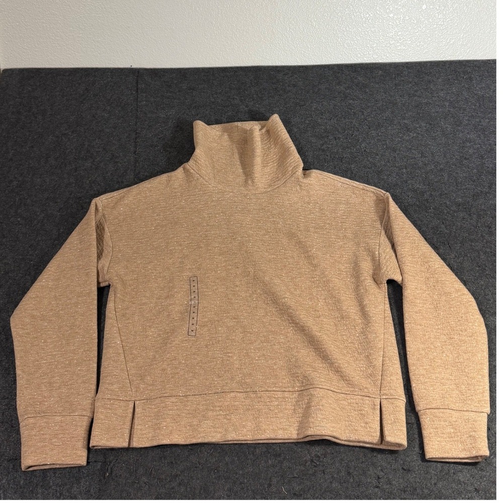 CALIA Journey Funnel Neck Pullover Women Medium Tan NWT Textured WAX31310H